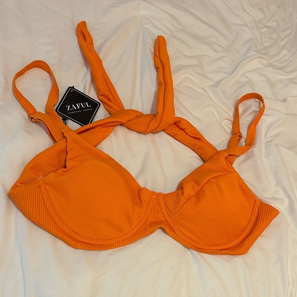 Zaful Vibrant Orange Ribbed Bra